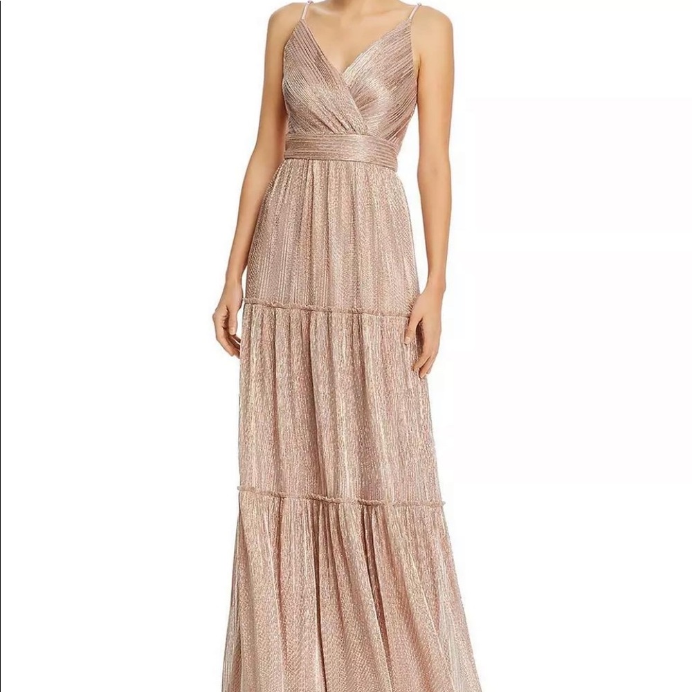 Aqua Womens Metallic V-Neck Formal Evening Dress Gown